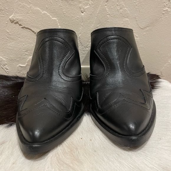 FREDA SALVADORE Reba Western Mule Calf Black Leather Heeled Mules - Picture 4 of 16